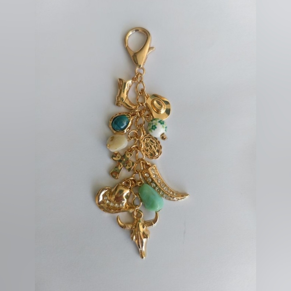 Western Porcelain Cross Boot Cowboy Hat Bag Charm